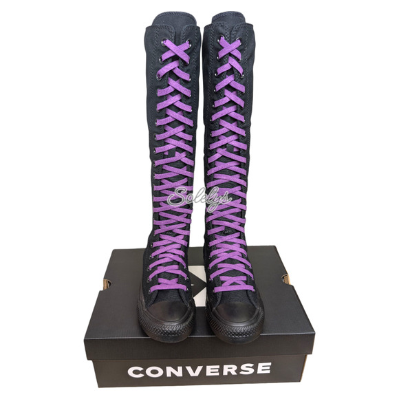 Converse CTAS XXHI Womens 5.5 Black Purple Knee High Canvas Zipper Sneaker Boot - Picture 2 of 12
